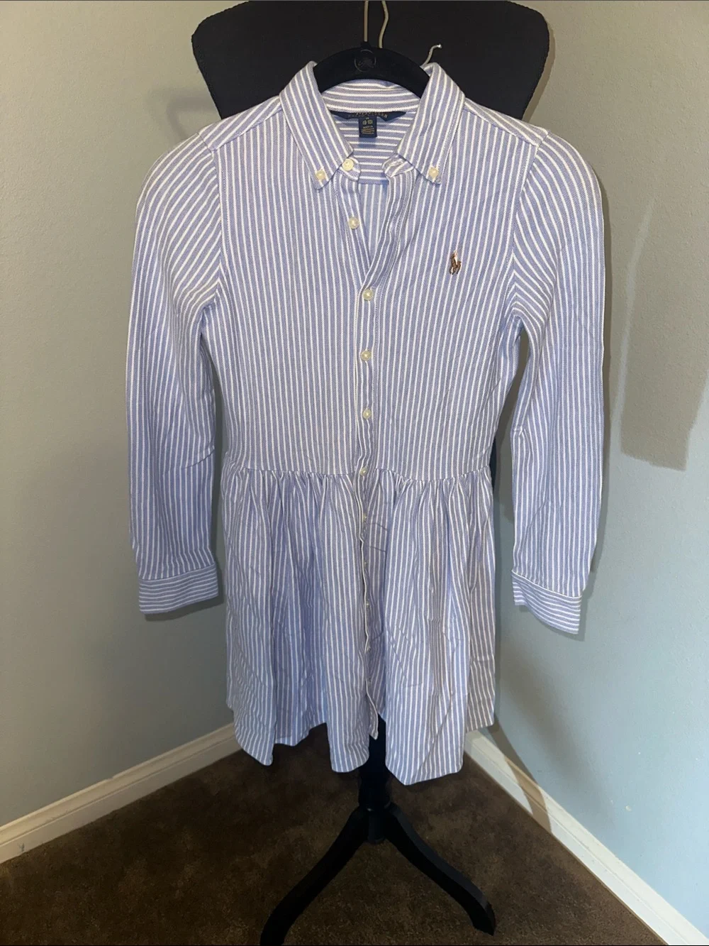 Ralph Lauren Girls' Light Blue & White Striped Button-Down Dress